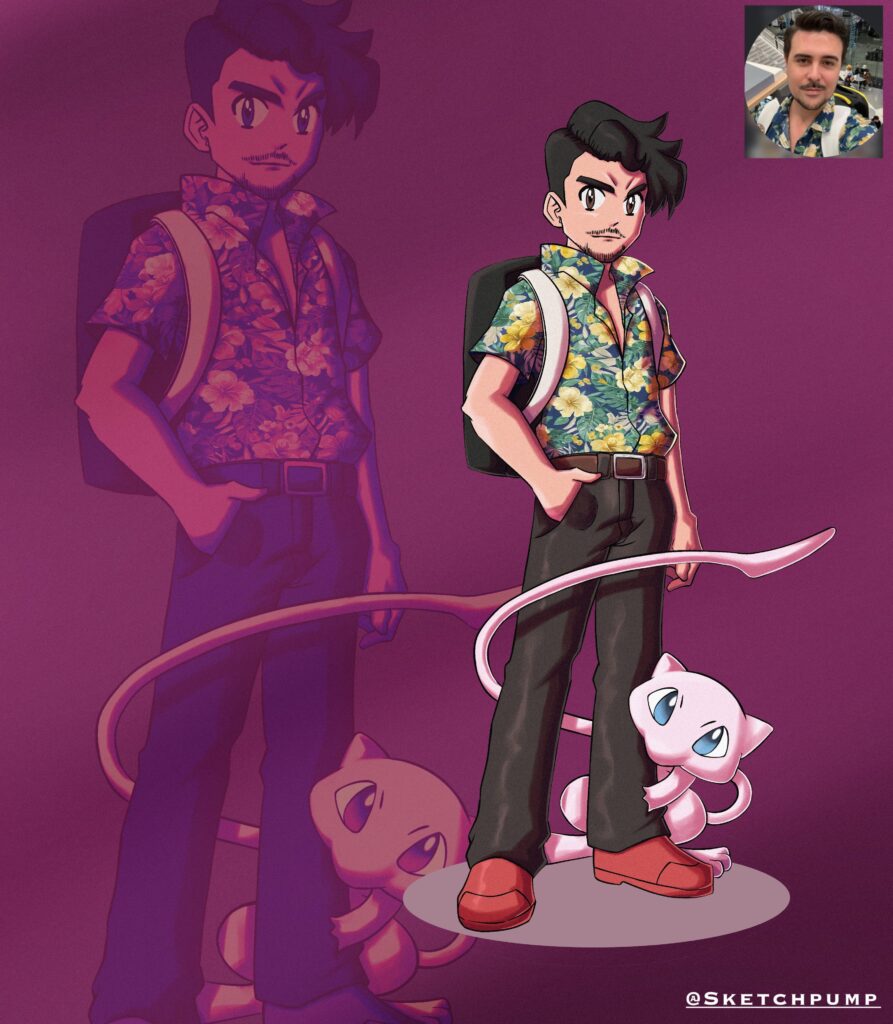 This time I turned alex into a Pokémon trainer with his friend Mew.