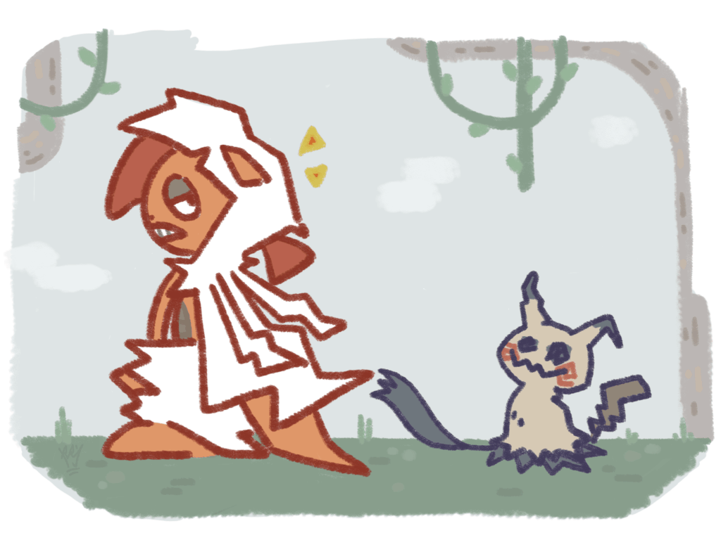 [OC] Mega Scrafty's new look caught Mimikyu's eye