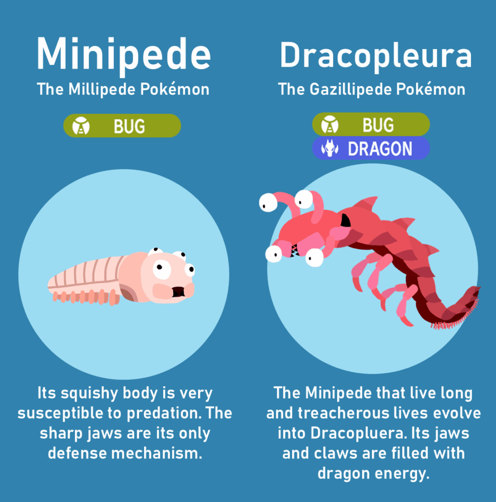 A bug/dragon fakemon based on dragon millipedes and arthropleura