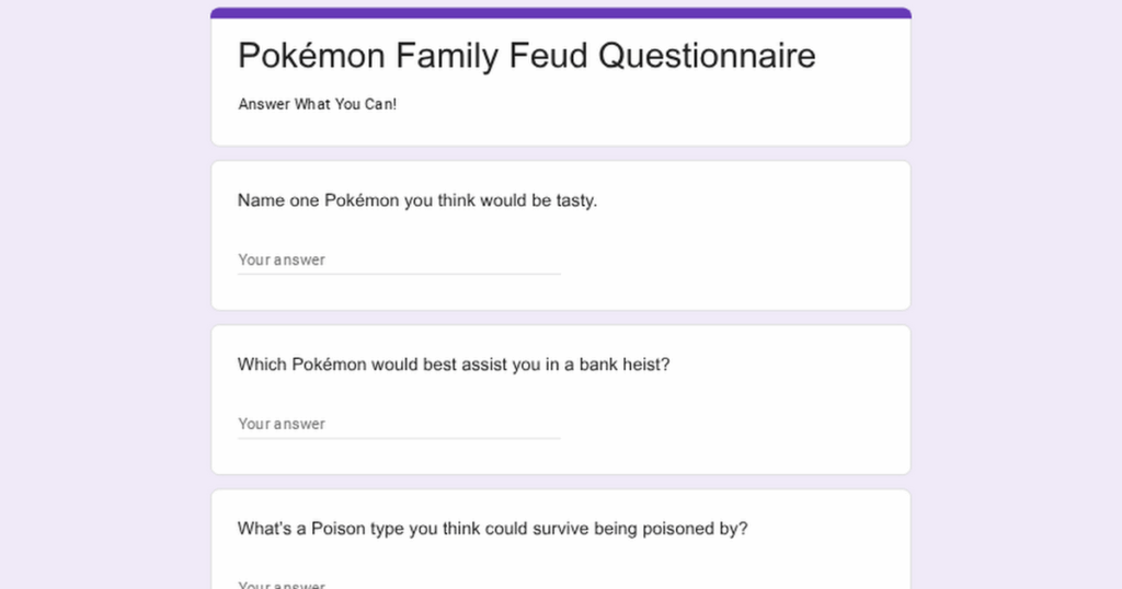 Pokémon Family Feud with Friends. Need some responses.