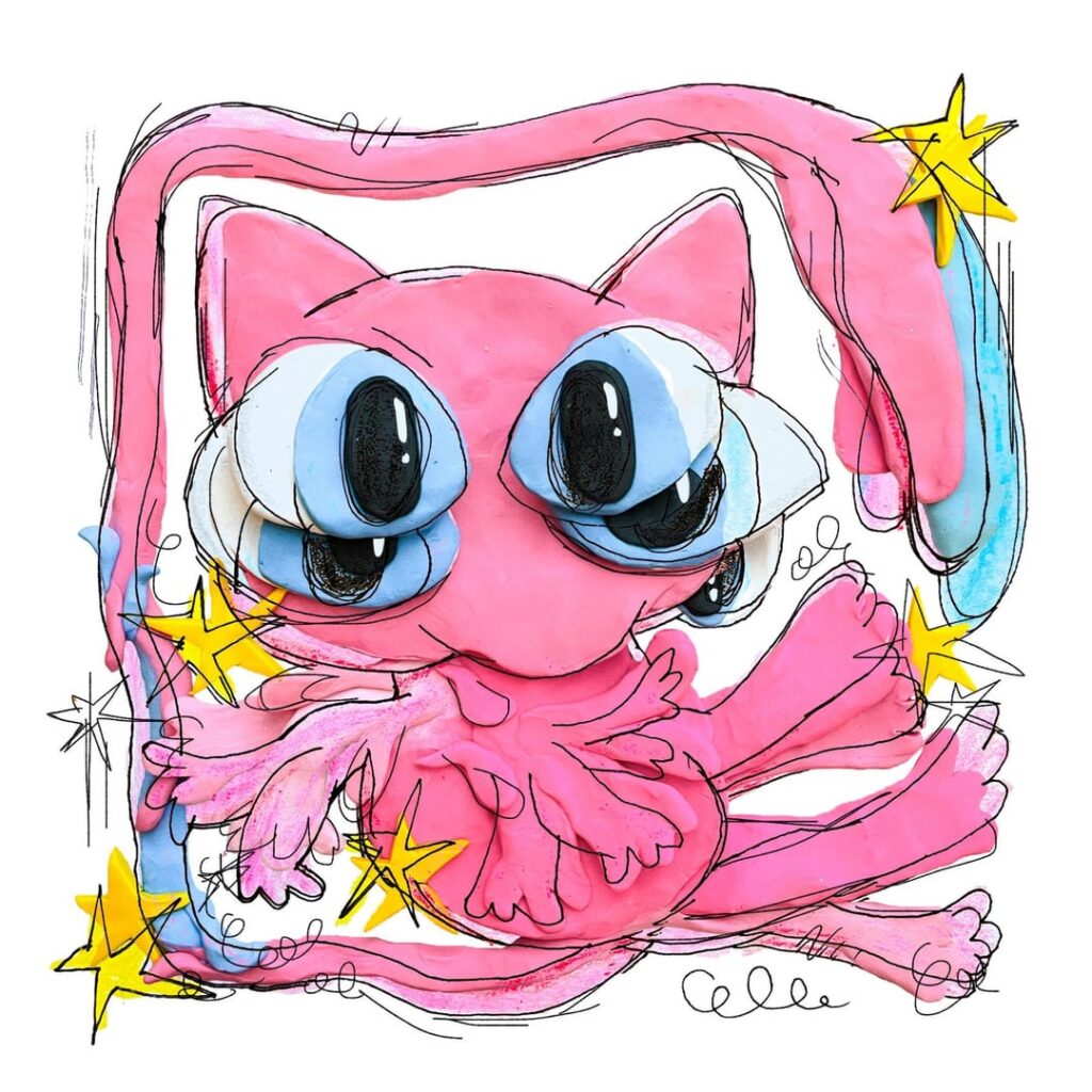 [OC] Mew - mixed media clay + crayon artwork