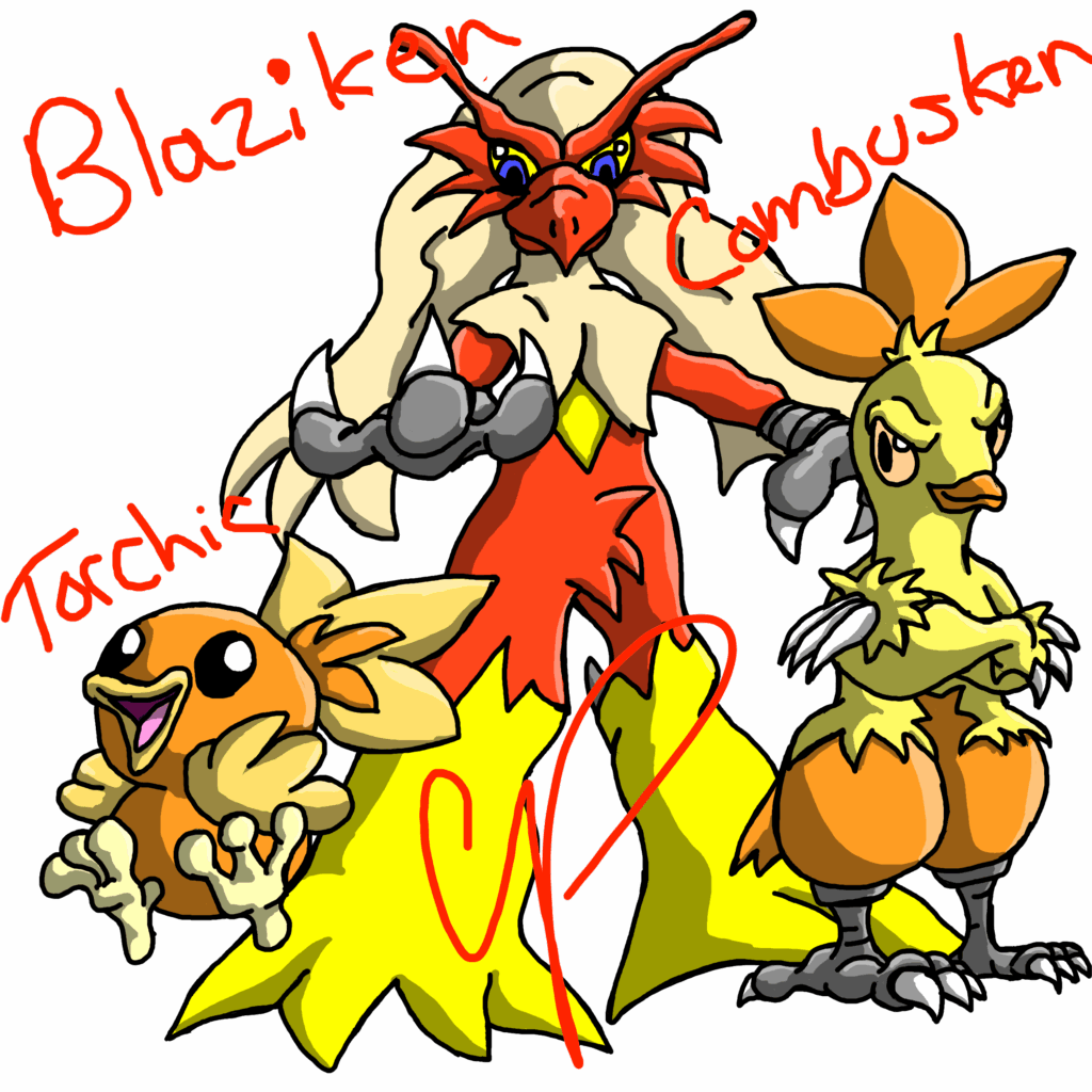 Torchic, Combusken, and Blaziken