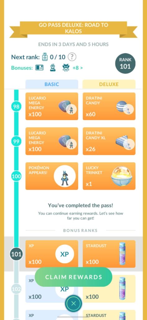 Main track of the Kalos Go Tour Pass can be completed in 4 days if you have completed all the daily Pass Tasks and also earned bonus points.