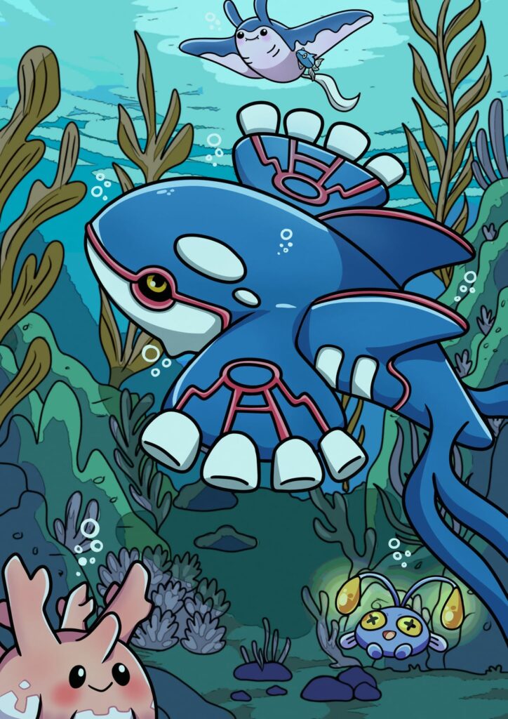 I drew Kyogre, my favorite legendary Pokemon, in my style (OC) 🐋💕