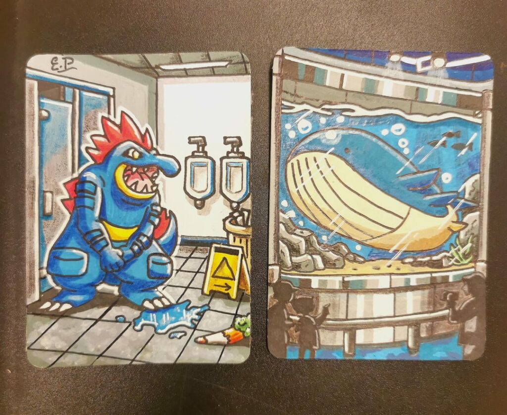 (OC) Feraligatr & Wailord — Pokémon fan art in my bold-outline cartoon realism style.