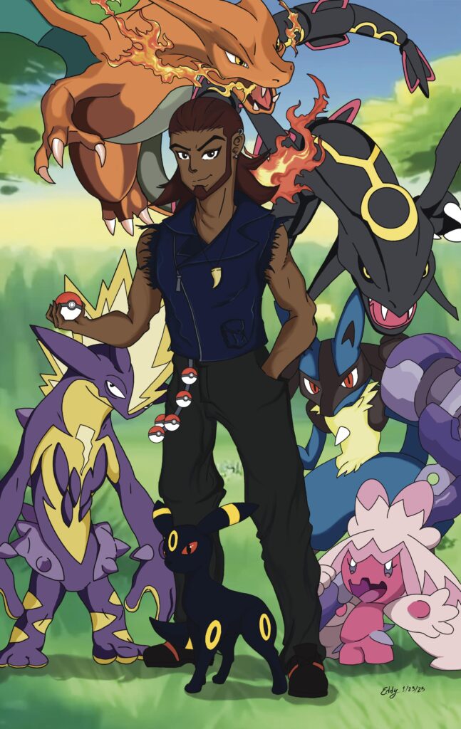 I drew my dream team in Pokémon and me if I was a trainer
