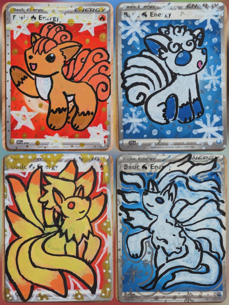 I doodle-painted some Vulpix and Ninetales cards for Community Day yesterday