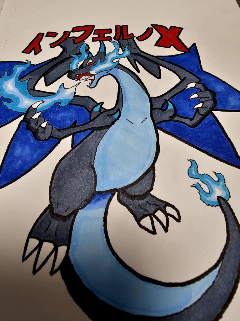 Mega Charizard X drawn by me, based on the UPC Promo card