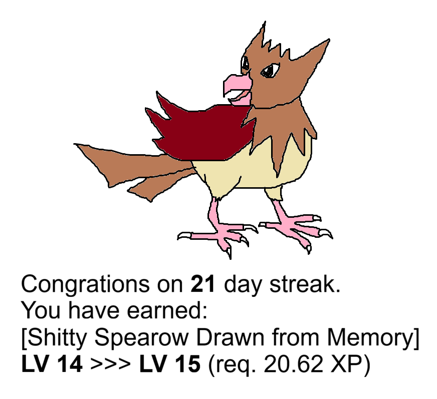 Day 21 of motivating my friend to do a thing: Spearow