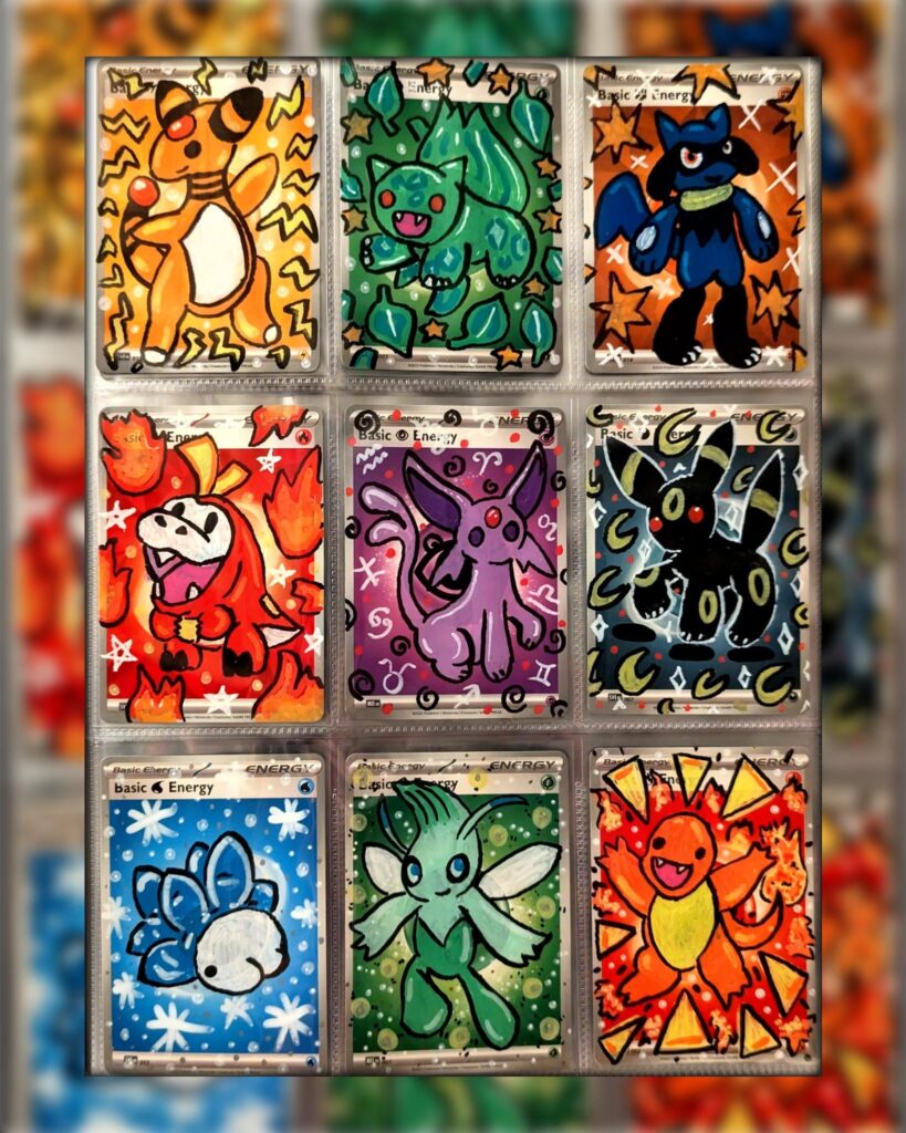 I experimented with doodle-painting on some energy cards