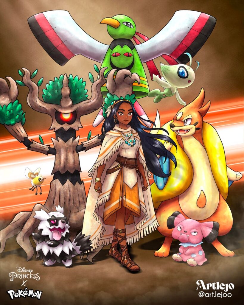 I drew Pocahontas as a Pokémon Trainer 🌿[OC]