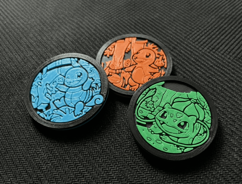 [OC] I designed and 3D printed this Gen 1 starter Pokémon coin set