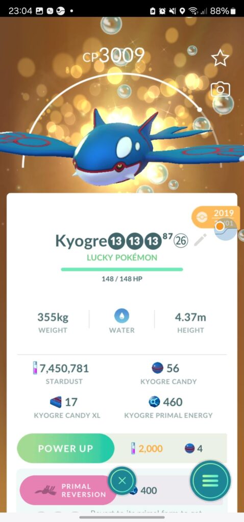Which Kyogre would you activate primal reversion?