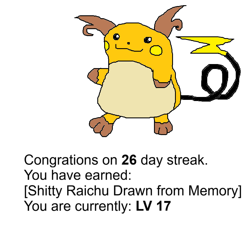 Day 26 of motivating my friend to do a thing: Raichu