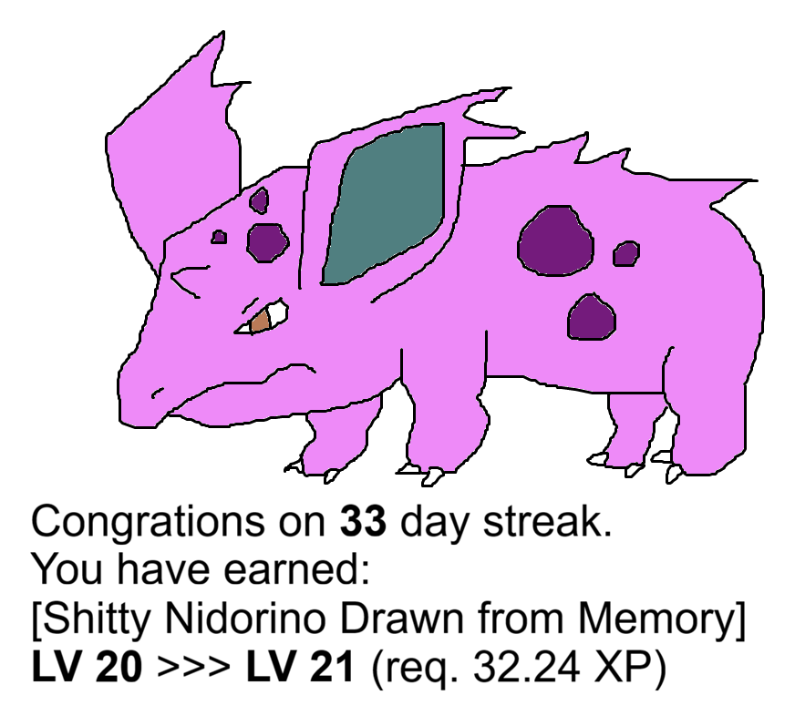 Day 33 of motivating my friend to do a thing: Nidorino