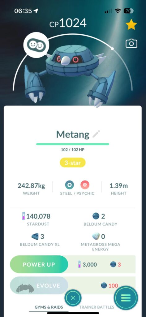 Evolving Beldum purified it?