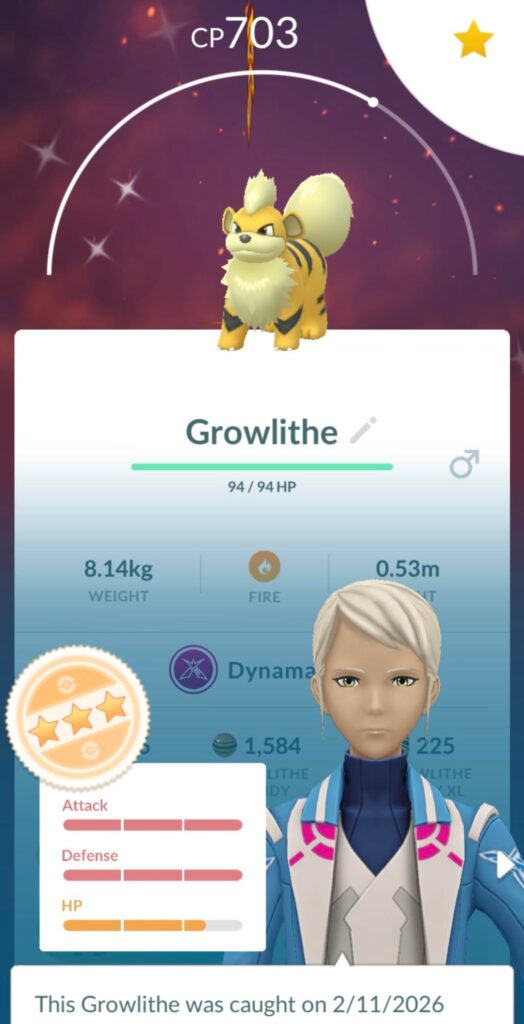 1st shiny Growlithe, so hyped he’s dmax too! 💪