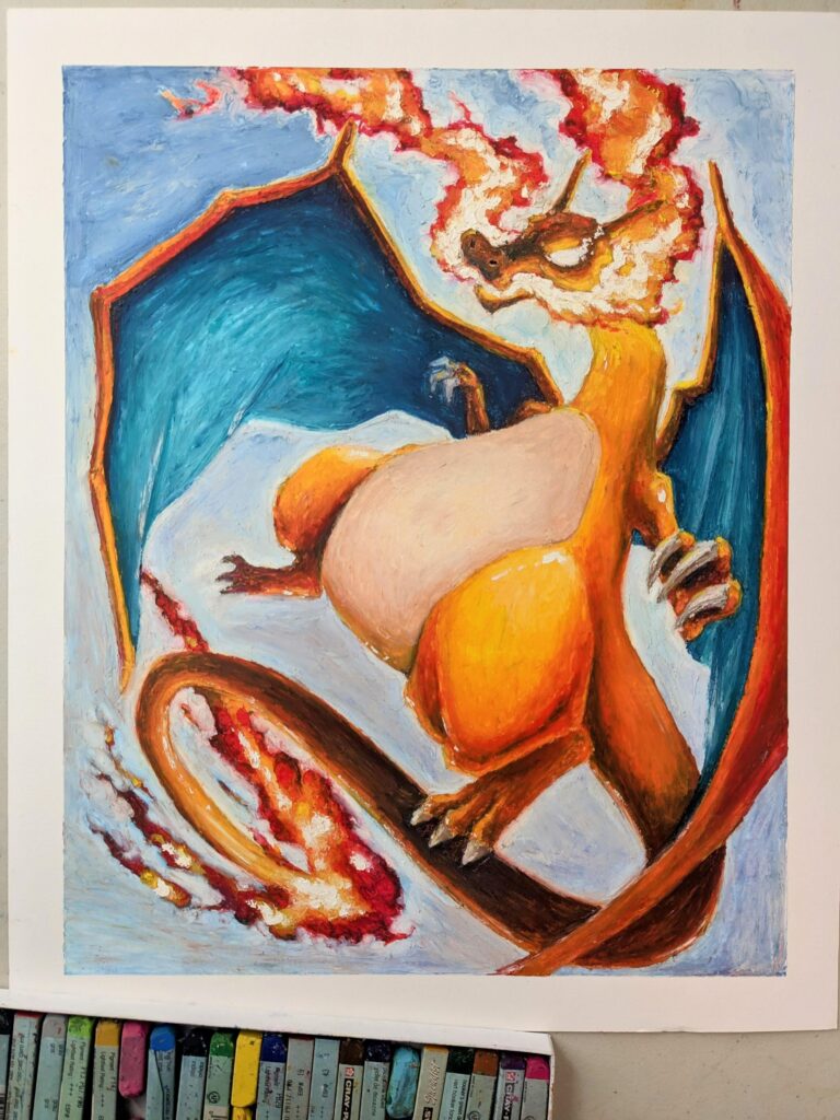 (OC) I'm drawing the Kanto Pokedex with oil pastels! Here's Charizard!
