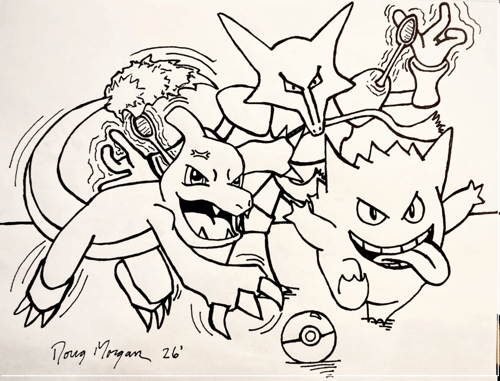 I just got a new art set and decided to try and Ink my three favorite Pokemon from Gen 1. Alakazam, Charmeleon and Gengar are my terrific trio! Who are your top 3 favorite Pokemon?