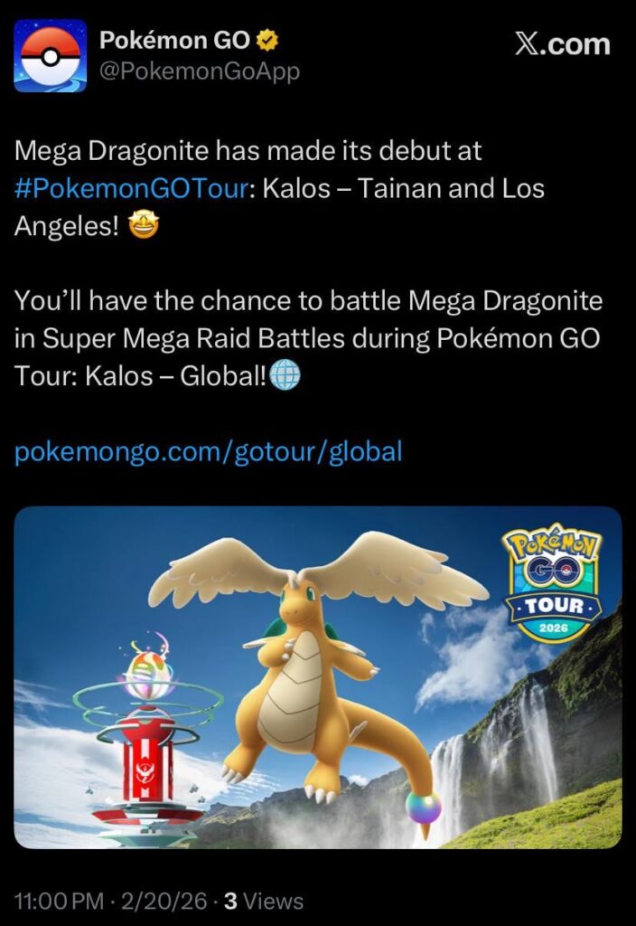 You’ll have the chance to battle Mega Dragonite in Super Mega Raid Battles during Pokémon GO Tour: Kalos – Global