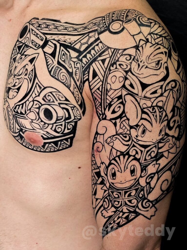 Pokémon tattoo with a maori style