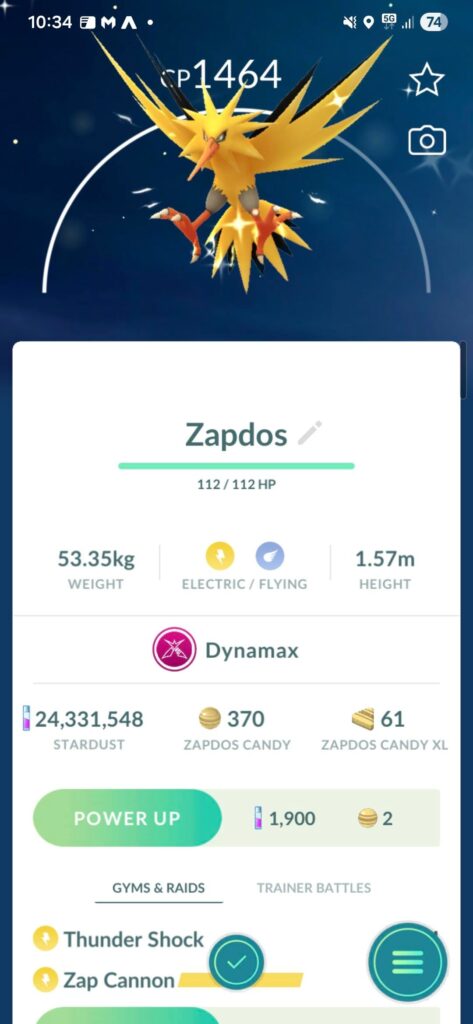 Kanto Legeneds Research Dynamax Zapdos with Thunder Shock