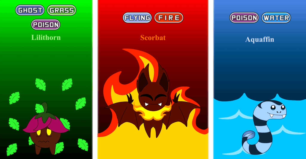 First Evolutions of my fanmade Starter Pokemon to celebrate the 30th anniversary of the Pokemon Franchise!