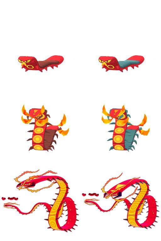 Shiny Sizzlipede Family Comparison