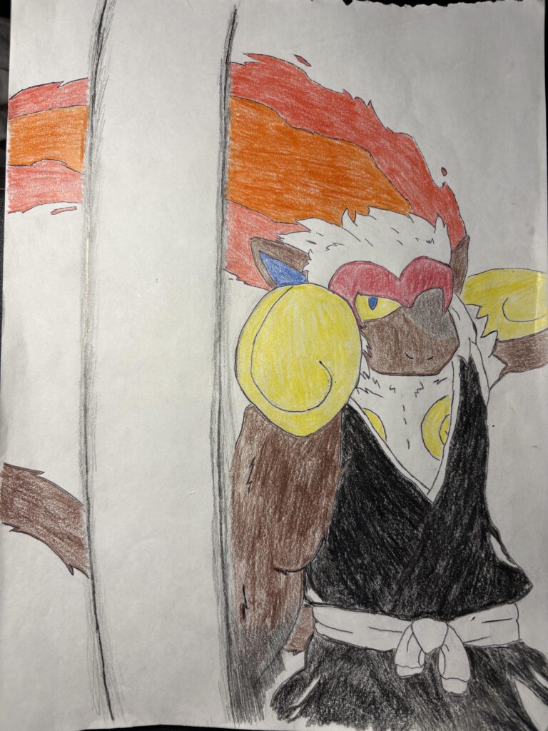 [OC] Infernape as a Soul Reaper/Shinigami (from Bleach), sketched and colored by me