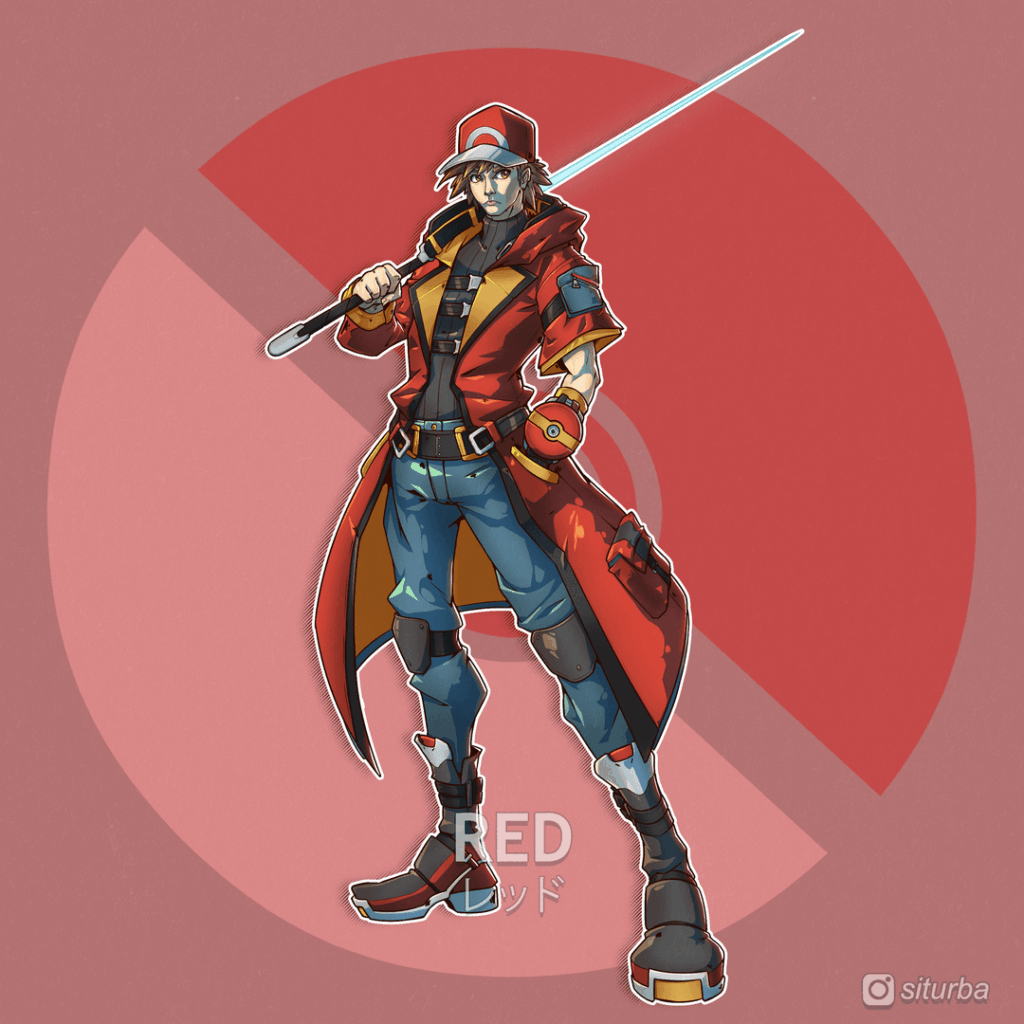 I'm redesigning a Pokemon every day in a Sci-Fantasy style. Here are Red and Leaf (and Blue kinda)