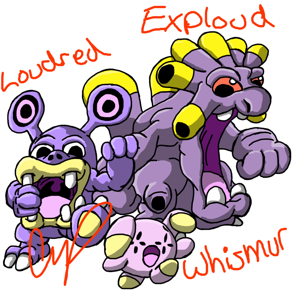 Whimsur, Loudred, and Exploud