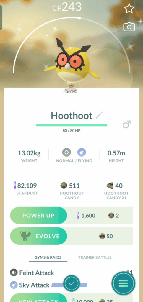 Shiny Hoothoot caught in wild 💫✨ Lucky day💫✨