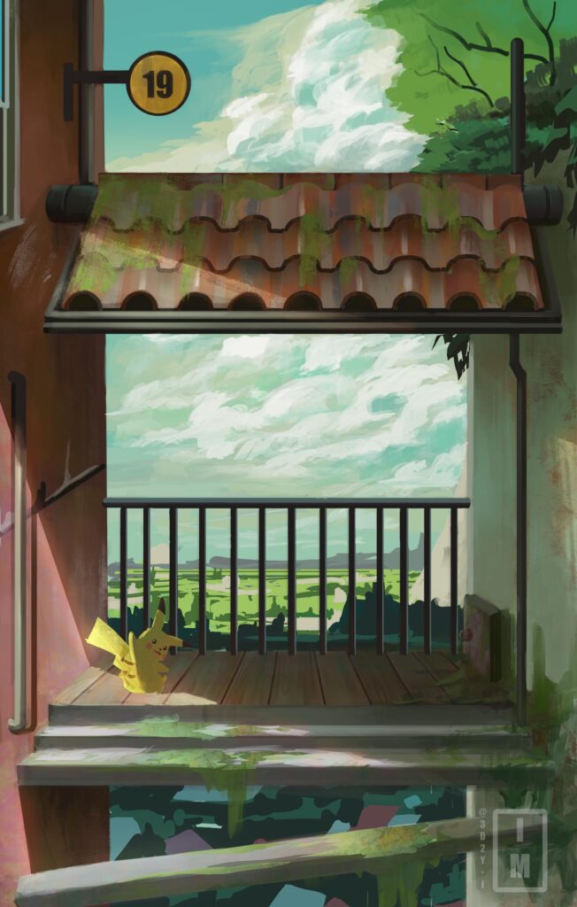 Pokemon scene made last year while I was studying painting.