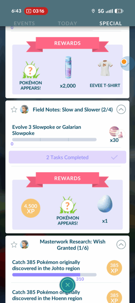 Trying to close out the 20ish special researches I haven't finished, and I found this near the bottom. Getting into the Slowpoke spirit with this one 😳