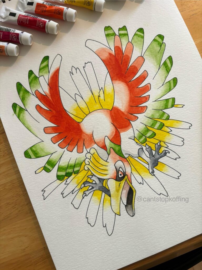 Ho-oh (OG Sugimori watercolor style)