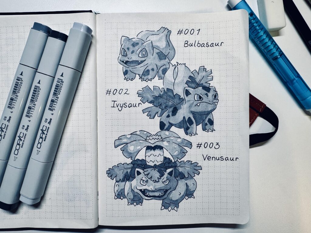 [OC] Bulbasaur Evolutions in Grayscale