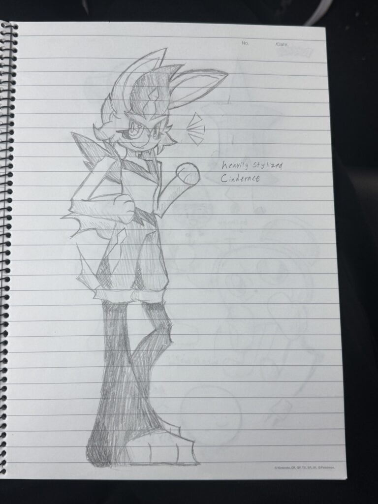 [OC] Heavily stylized Cinderace sketch I made at school