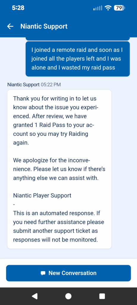 A miracle my Remote raid pass refunded