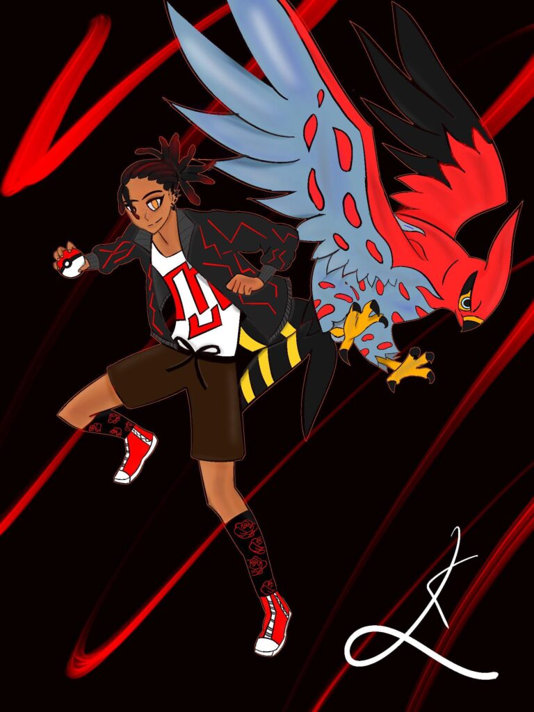 Made some artwork of me and my starter Flambo from ZA since I didn’t like any of the starter options I chose Fletchling