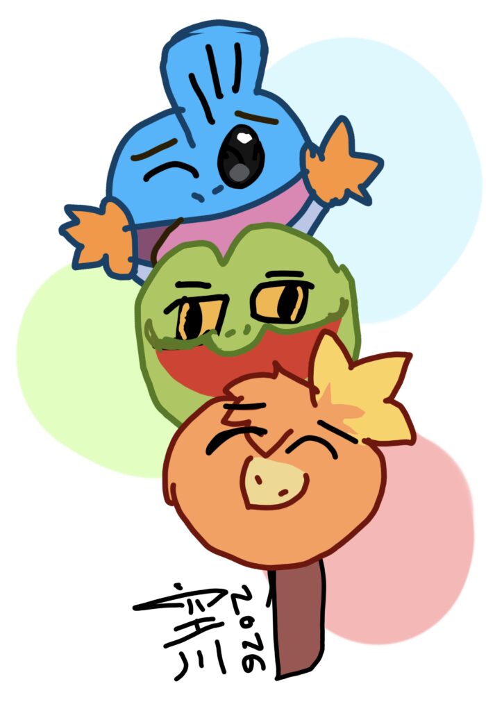 Dangos art of the Pokemon heon region’s starters