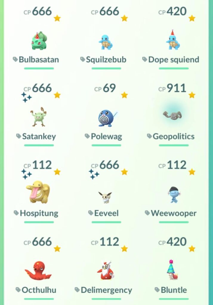 Anyone else give special names to pokemon whose cp matches a certain theme?