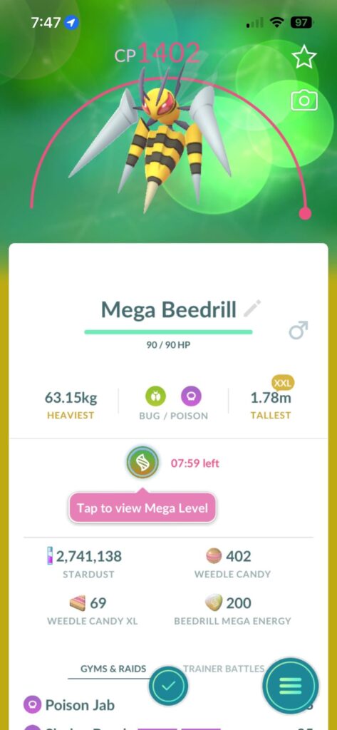 My beedrill went from an XXL to XL