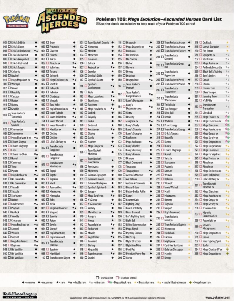 Ascended Heroes Card Checklist