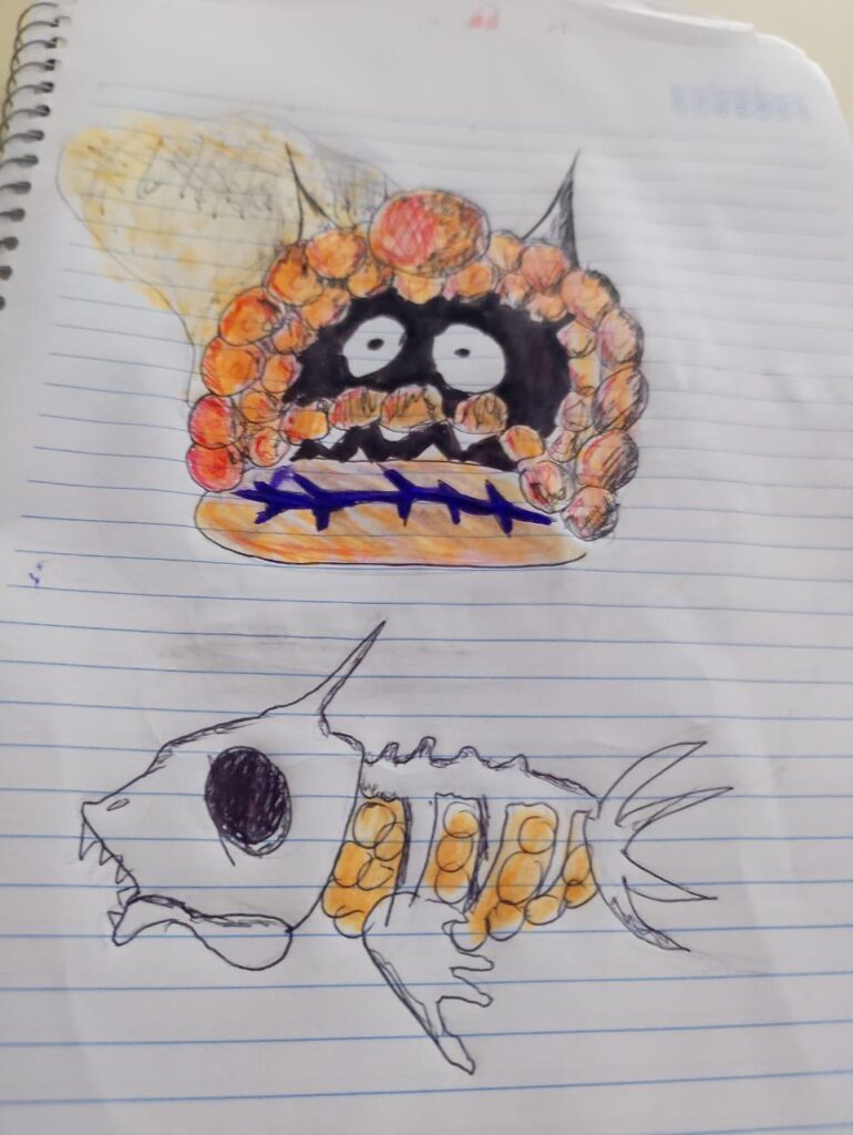 Pokémon ovas de peixe estragado (fantasma e água)penso na última forma ser um peixe espada esqueleto