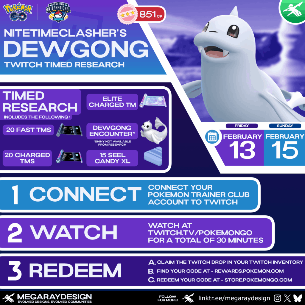 Pokémon GO - NiteTimeClasher's Dewgong Free Twitch Timed Research Graphic created by MegaRayDesign! ✨