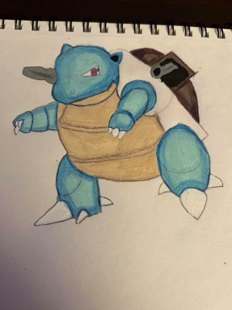 Blastoise drawing done by me in acrylic markers and colored pencils