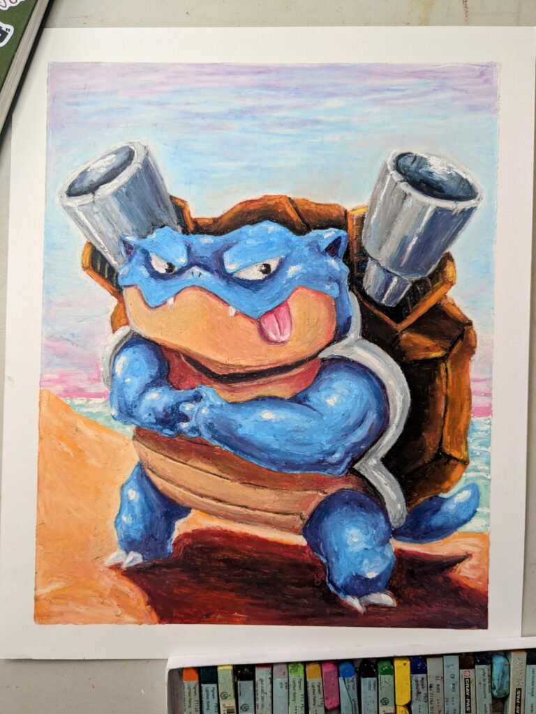 (OC) I'm drawing the Kanto Pokedex with oil pastels - here's Blastoise!