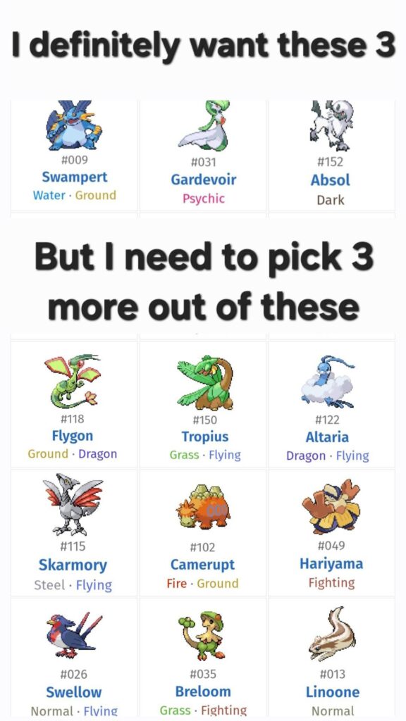 Replaying Pokemon Emerald and there are too many Pokemon that I like!! Help me build a team