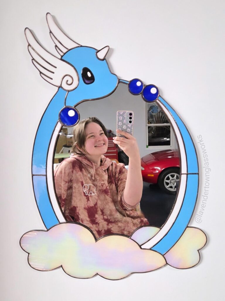 Made a stained glass Dragonair mirror!