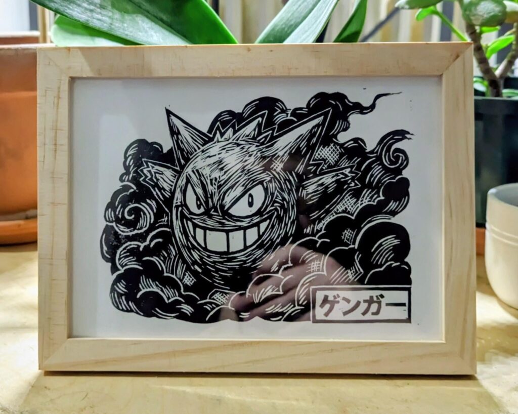 [OC] I made a Gengar linocut! Which Pokemon should I do next?